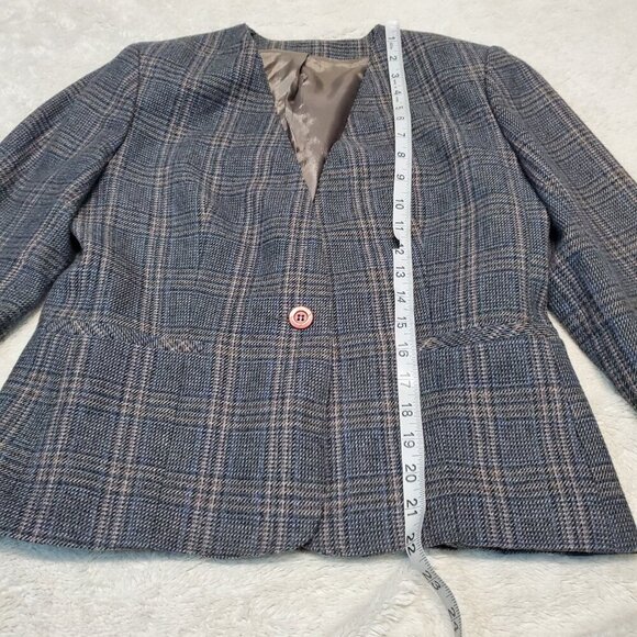 VTG Boston Traveler Gray Plaid Office Wool Academia Classic Suit Blazer Skirt 9 - Picture 8 of 16